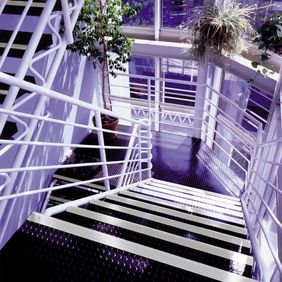 Commercial stairway with black flooring