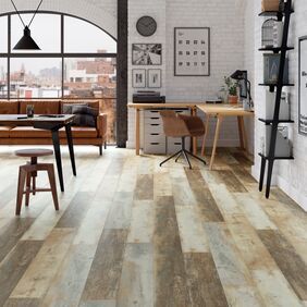 Reclaimed oak effect flooring laid in a modern office space