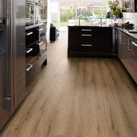 Modern kitchen area with Natural Oak flooring 