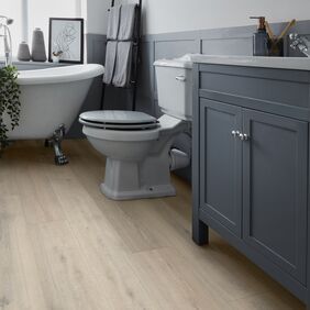 Bathroom, Bathtub, Towel rail, Oak effect flooring