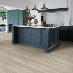 Kitchen, Kitchen island, patio doors, oak flooring 
