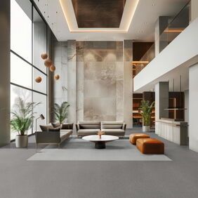 Polyflor Expona Fabrik in Dark Grey laid in a lobby