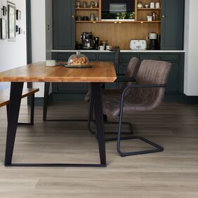 Rustic dining table, chairs, breakfast, Kitchen, Light oak effect flooring 