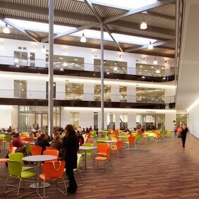 Wood effect flooring in a large eating area