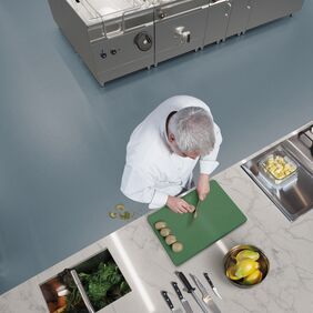 Blue safety vinyl flooring for commercial kitchens 