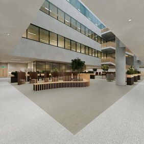 Expona Fabrik in light grey laid in a office seating area