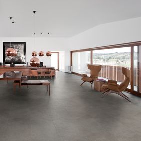 Large modern office with grey flooring