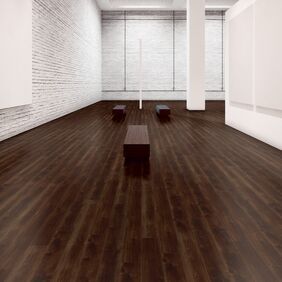 Dark flooring on an art gallery open area