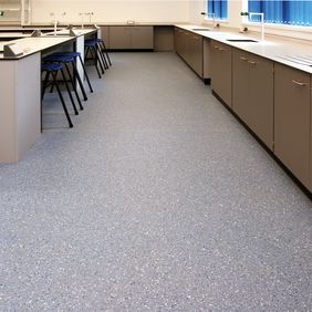 Science classroom with stone blue coloured flooring