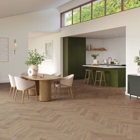 TLC Massimo in Warm Barnwood Large Parquet laid in a kitchen/dining room 