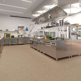 Beige brown safety vinyl flooring for commercial kitchens 