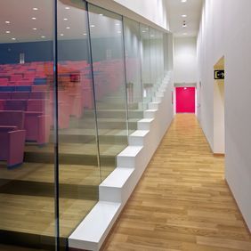 Corridor with oak effect flooring
