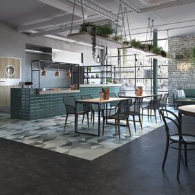 Slate effect flooring in a cafe dining area