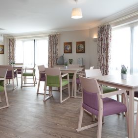 Pine wood effect flooring in a communal dining area in Aged/Residential Care 
