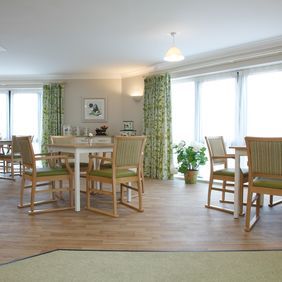 Rustic Oak wood effect flooring in a Aged/Residential Care communal dining area