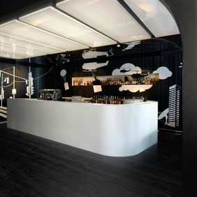Modern white bar with Jet Black Ash flooring 
