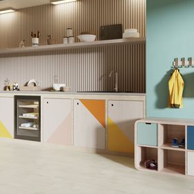 Oak effect flooring laid in a nursery playroom