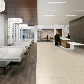 Large hotel reception with seating