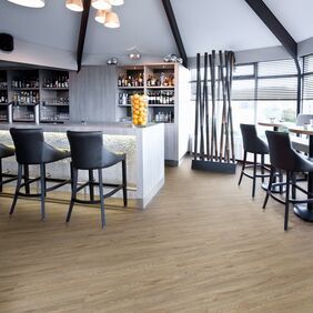 Bar area, Bar chairs, Tables, wine, wine glasses, oak flooring