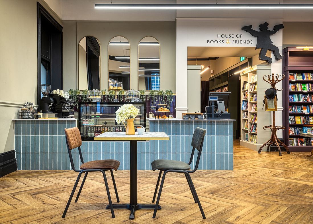 House of books and friends in Manchester used Polyflor luxury vinyl flooring 