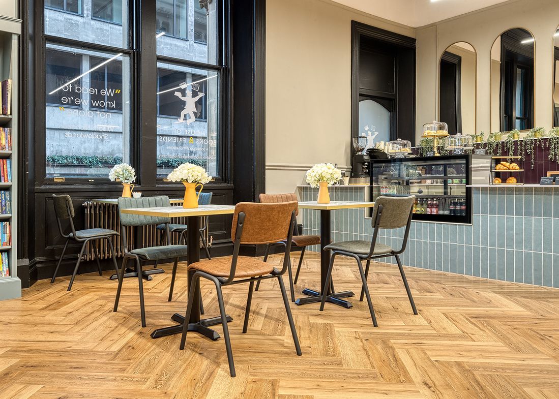 House of books and friends in Manchester used Polyflor luxury vinyl flooring 