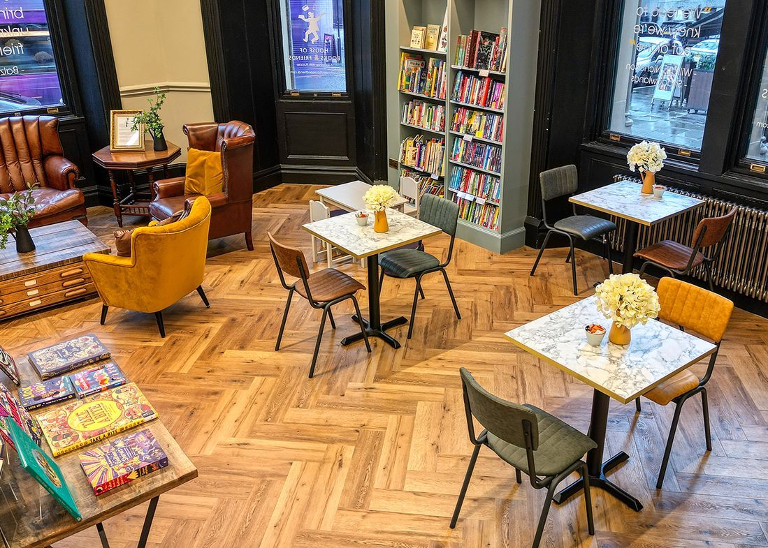 House of books and friends in Manchester used Polyflor luxury vinyl flooring 