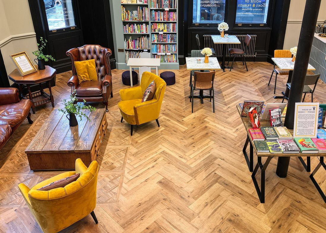 House of books and friends in Manchester used Polyflor luxury vinyl flooring 
