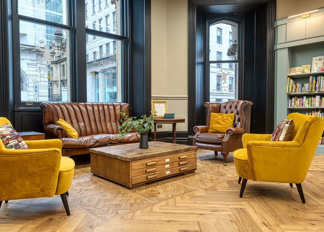 House of books and friends in Manchester used Polyflor luxury vinyl flooring 