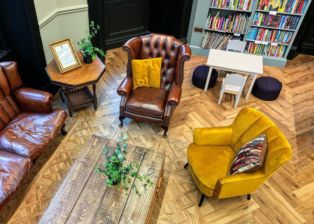 House of books and friends in Manchester used Polyflor luxury vinyl flooring 