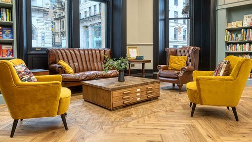 House of books and friends in Manchester used Polyflor luxury vinyl flooring 