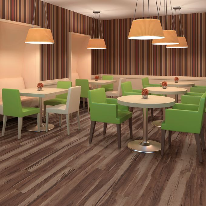 Walnut effect flooring in a restaurant
