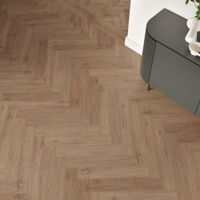 TLCMass_Warm_Barnwood_Large_Parquet_CAM-LPQ5264.jpg TLC Massimo in Warm Barnwood Large Parquet laid next to a cabinet in a hallway