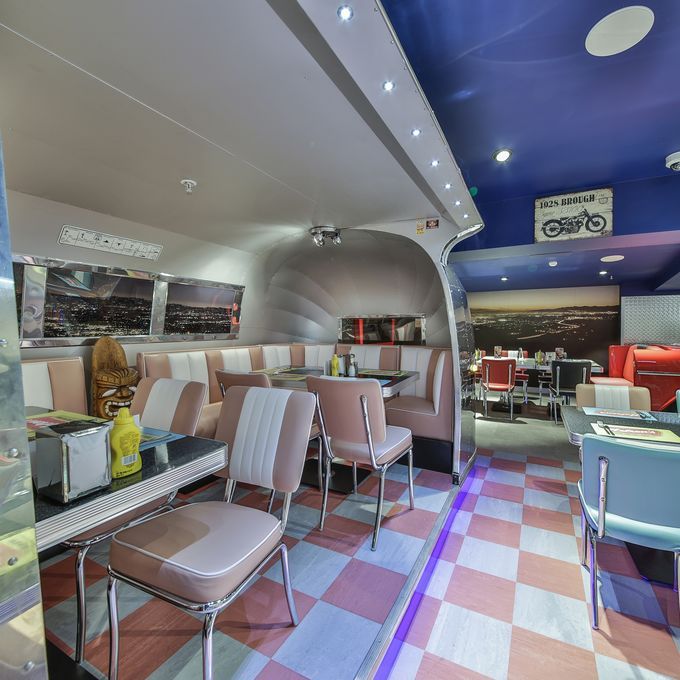 American style diner with chequered flooring