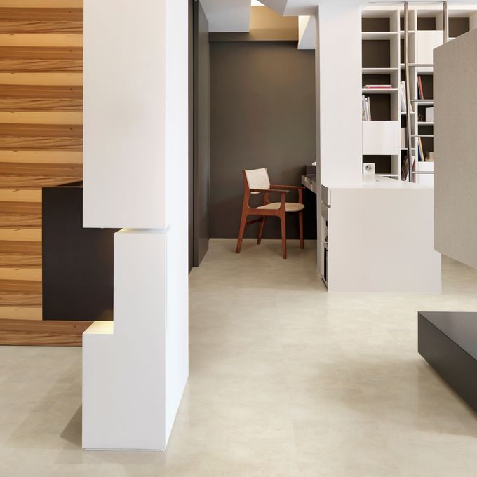 Home office space with light stone effect flooring