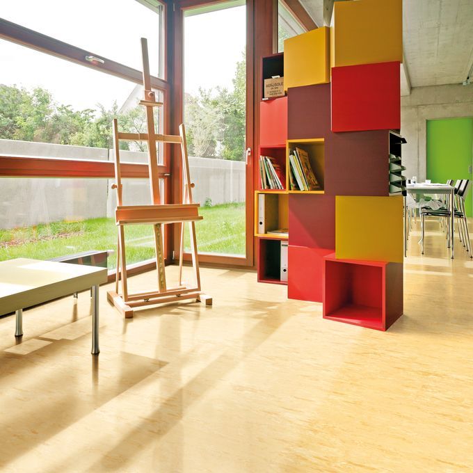 Light colour homogeneous flooring in a education environment 