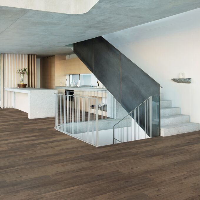 Staircase, corridor, desk, dark oak flooring 