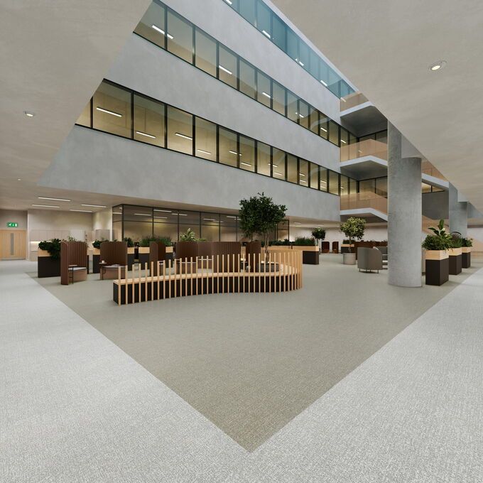 Expona Fabrik in light grey laid in a office seating area