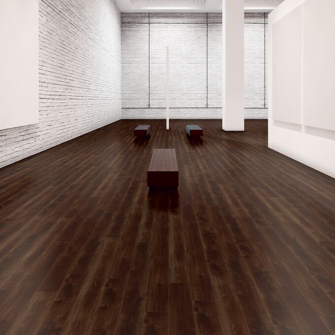 Dark flooring on an art gallery open area