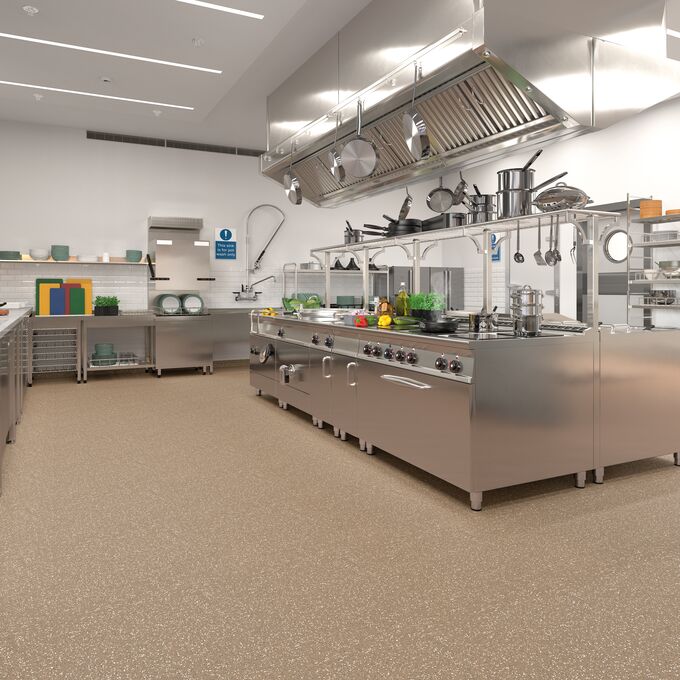 Beige brown safety vinyl flooring for commercial kitchens 