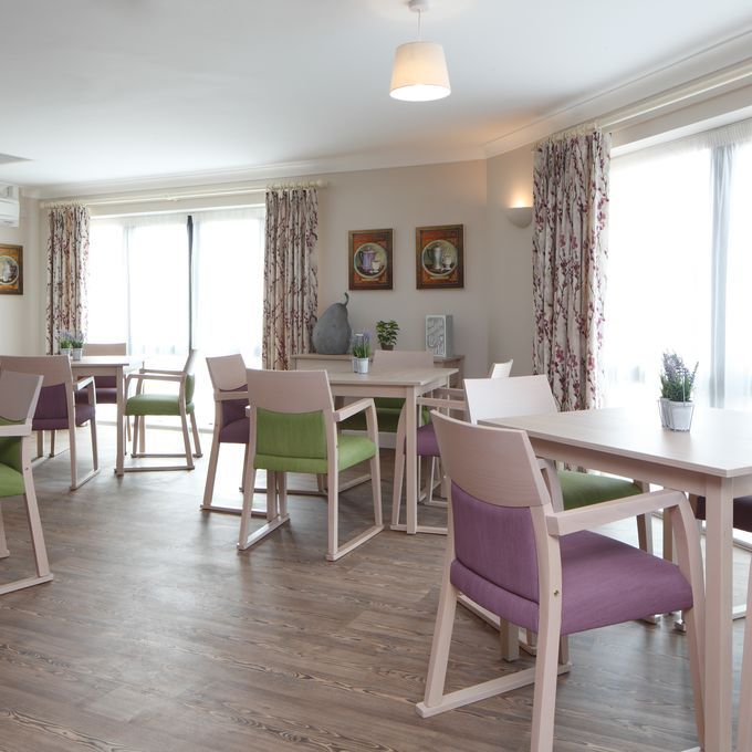 Pine wood effect flooring in a communal dining area in Aged/Residential Care 