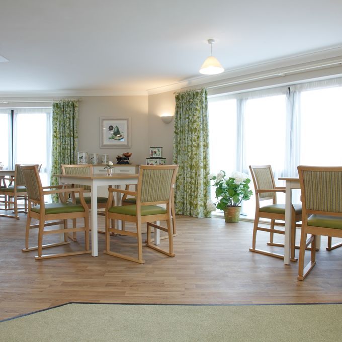 Rustic Oak wood effect flooring in a Aged/Residential Care communal dining area