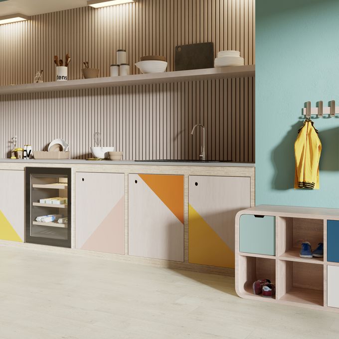 Oak effect flooring laid in a nursery playroom