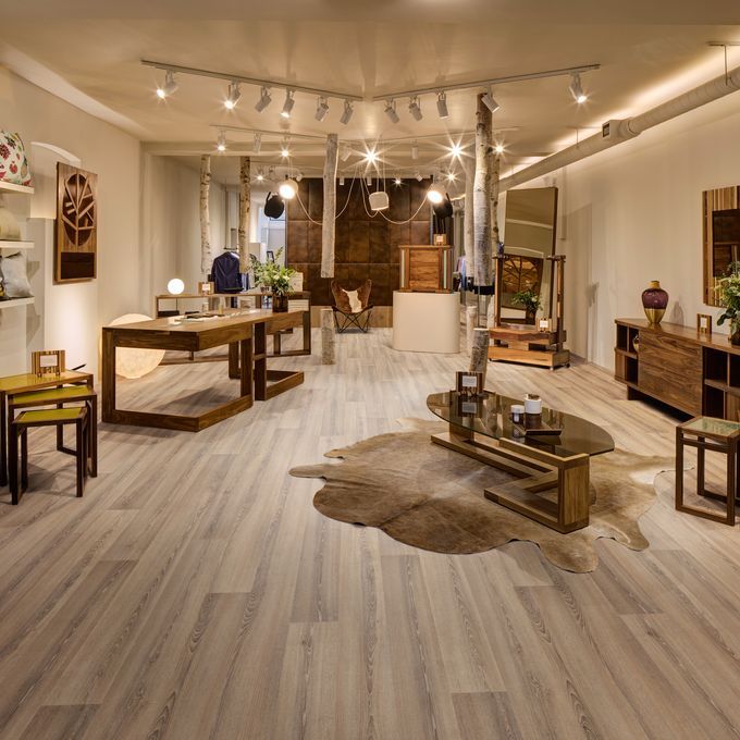Wood effect flooring in an interiors store