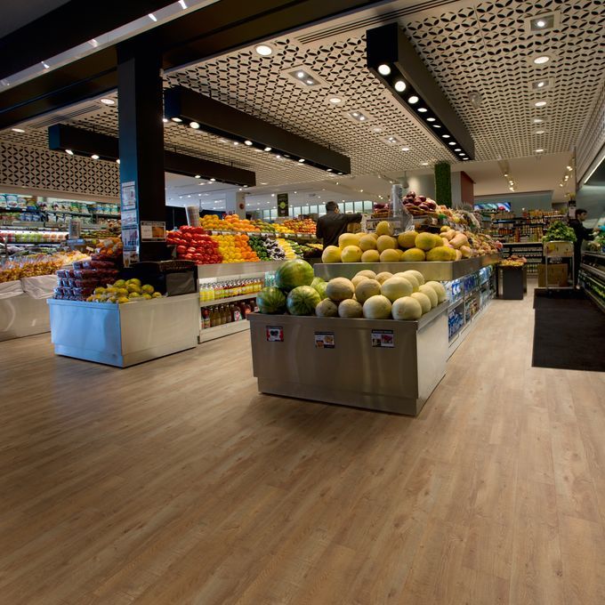 Grocery store with Oak effect flooring