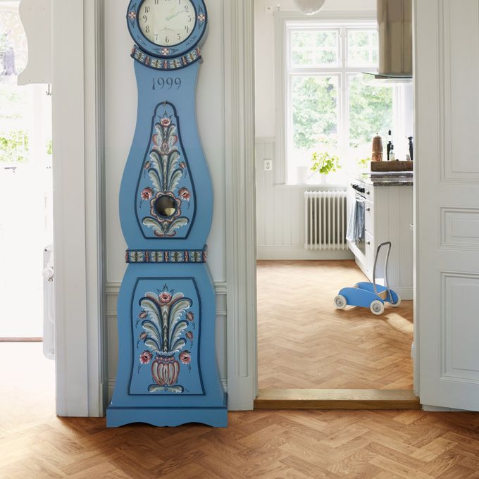 Oak wood effect flooring in a parquet design in a residential house