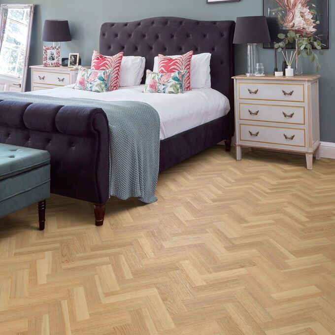 TLC Massimo in English Oak Small Parquet laid in a bedroom